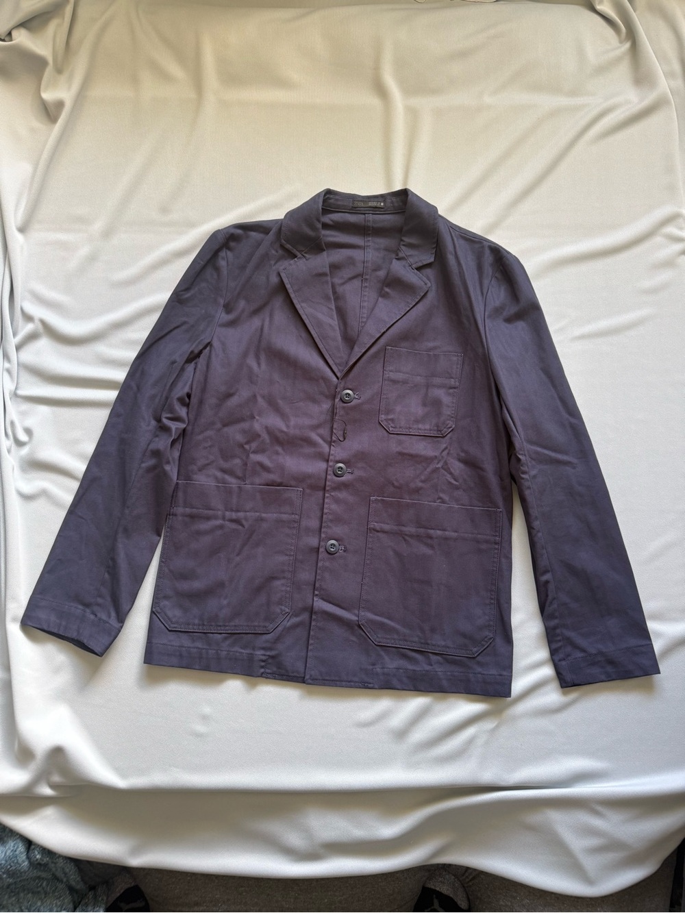 Zara Man Navy Blue Herringbone Chore Coat Jacket Blazer Mens Size Medium M
